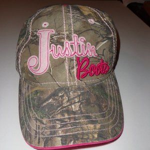 Justin Boots Cap - Green Army Look w/Pink Trim - Like new condition.